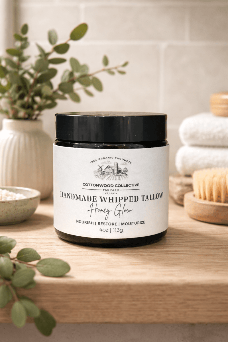 Whipped beef tallow moisturizer 4oz jar — grass-fed, non-toxic skincare by Cottonwood Collective