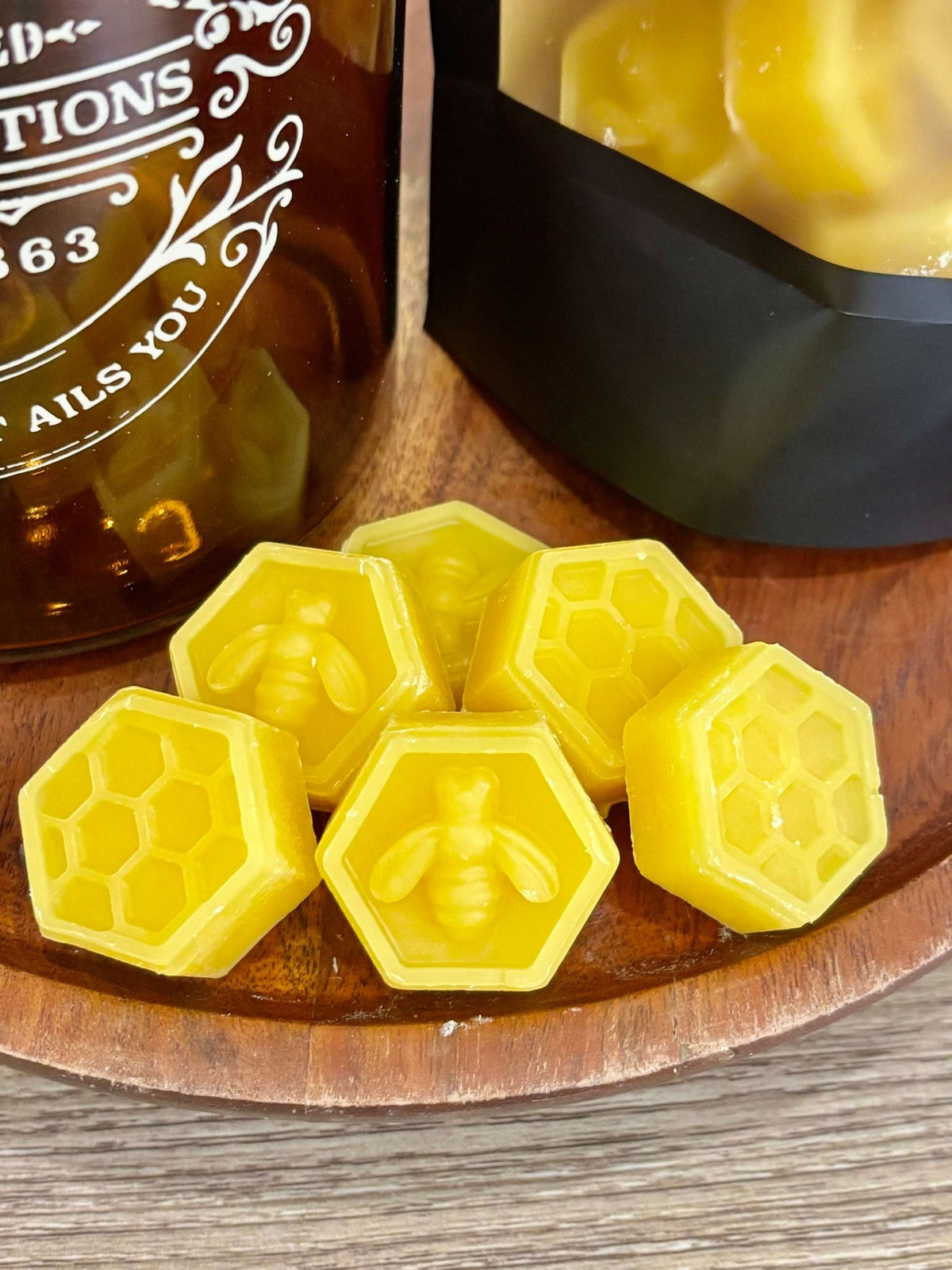 Non-toxic beeswax wax melts close-up — small batch, handmade clean home fragrance
