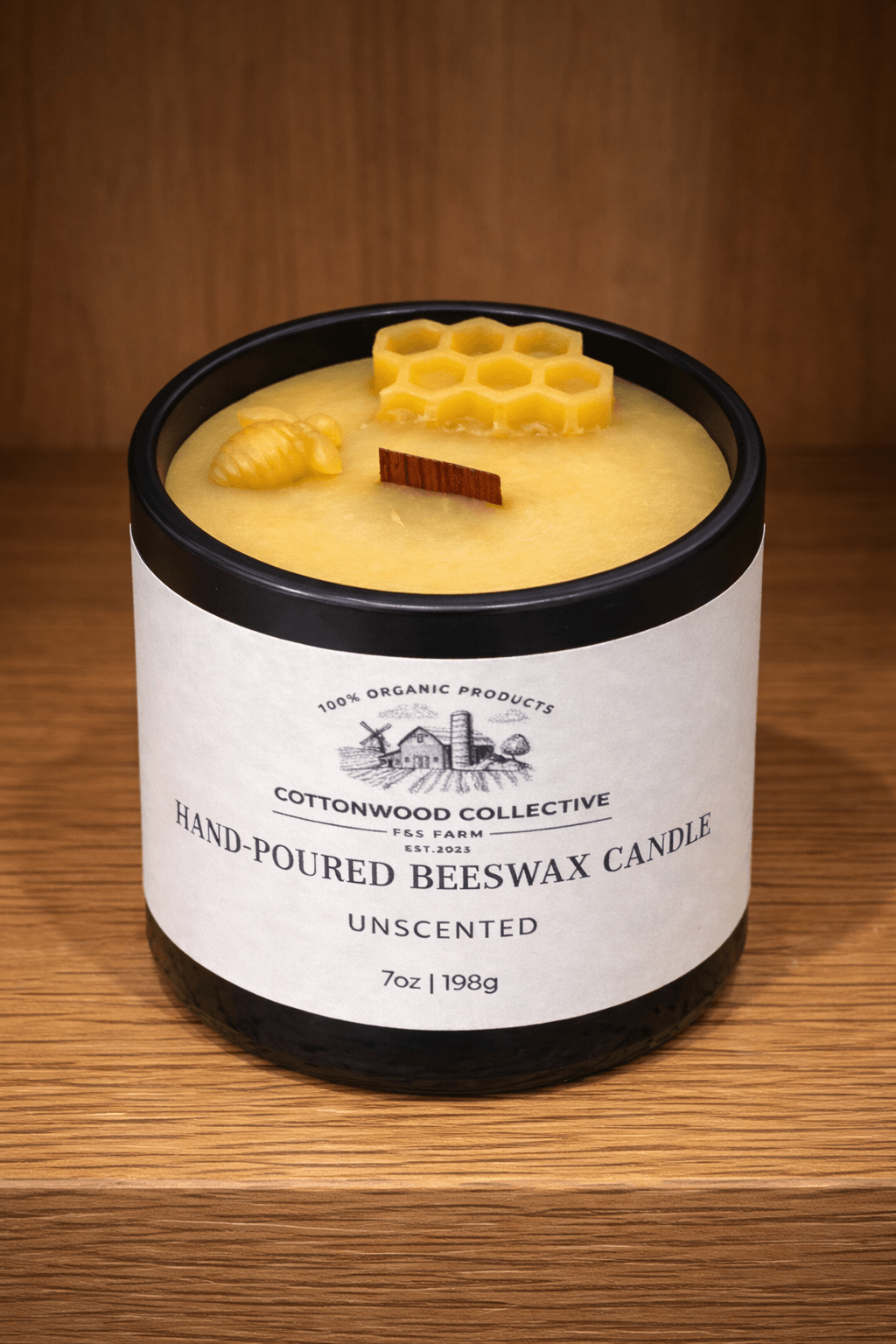 Hand-poured 100% pure beeswax candle with wood wick — non-toxic, clean-burning by Cottonwood Collective