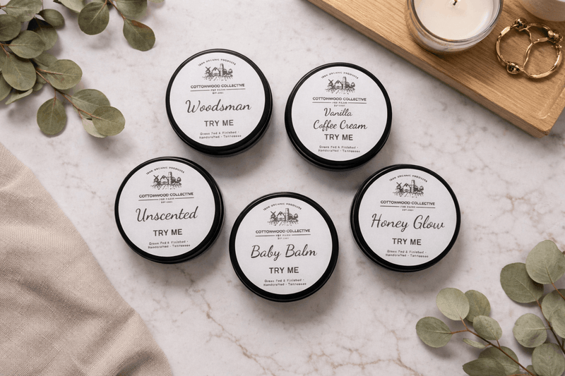 Tallow skincare sampler gift set — try all 5 scents of grass-fed, non-toxic skincare by Cottonwood Collective